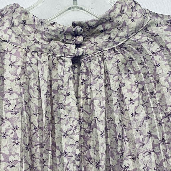H&M Top Women’s Medium Purple Floral High Neck Long Sleeve Blouse Sheer Everyday - Picture 5 of 6